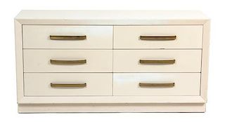 A Painted Six-Drawer Chest with Bronze Pulls Height 33 x width 64 x depth 19 inches.