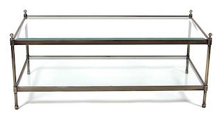 A Contemporary Brushed Steel and Beveled Glass Coffee Table Height 19 1/2 x width 48 x depth 24 inches.