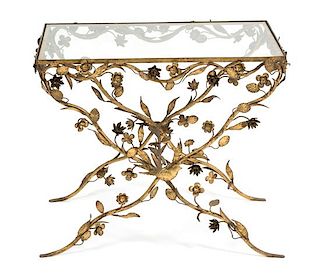 A Gilt Bronze Floral and Foliate Glass Top Table Height 20 3/4 x width 25 1/2 x depth 18 inches.