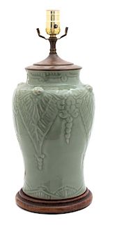 A Celadon Glazed Pottery Vase Height of vase 11 21/2 inches.