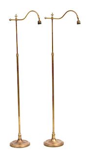 A Pair of Brass Adjustable Floor Lamps Height 61 inches.