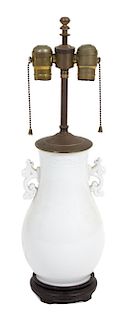 Two White Lamps Height of taller 21 inches to finial.