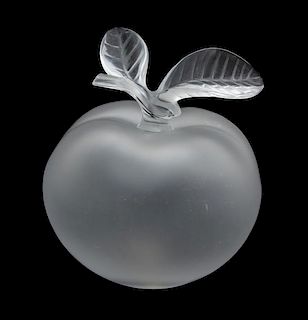 A Lalique Crystal Apple-Form Paperweight Height 7 inches.