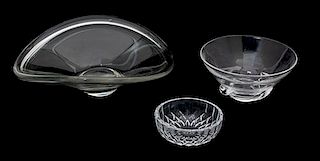 Three Contemporary Clear Glass Bowls Diameter of largest 12 inches.