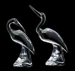 A Pair of Crystal Figures of Egrets Height 15 inches.