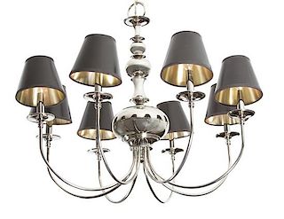 A Contemporary Polished Steel Eight-Light Chandelier Height 26 x diameter 36 inches.