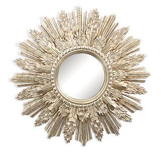 A Starburst Silvered Wood Convex Wall Mirror Diameter 58 inches.
