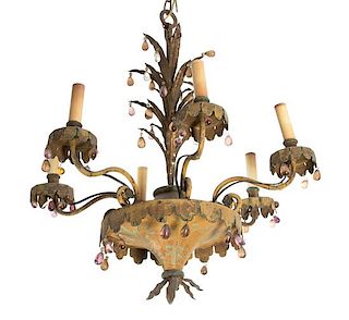 A Painted and Cut-Metal Six-Light Chandelier Height 23 x diameter 21 1/2 inches.