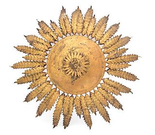 A Cut Gilt Metal Sunflower-form Wall Sconce Diameter 21 inches.