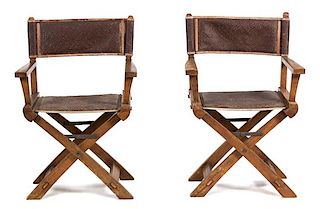 A Pair of British Colonial Style Director's Chairs Height 37 inches.