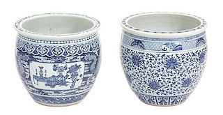 A Pair of Chinese Blue and White Porcelain Jardinieres Height 16 x diameter 15 inches.