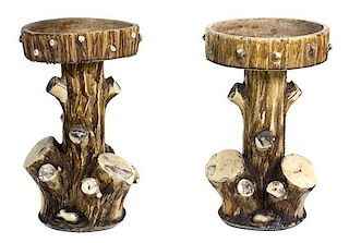 A Pair of Glazed Ceramic Naturalistic Tree-Form Jardinieres Height 35 1/2 x diameter 21 1/2 inches.