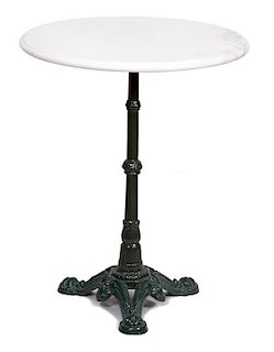 A Marble Top Iron Base Bistro Table Height 29 x diameter 26 inches.