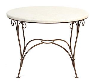 A Painted Wrought Iron Circular Table Height 30 x diameter 42 inches.