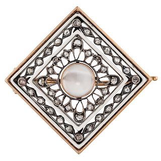A FABERGE GOLD, DIAMONDS AND MOONSTONE BROOCH, WORKMASTER AUGUST HOLMSTROM, ST. PETERSBURG, 1898-1904
