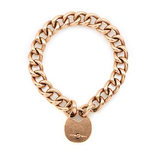 14k Rose gold heart lock bracelet, 28.2g.
