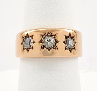 14k Rose gold ring band with three star set diamonds
