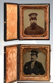 2 mid-19th century 1/6 plate tintypes, police officers