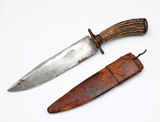 Horn handle knife with original leather scabbard