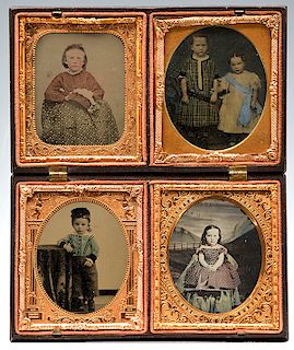 4 mid-19th century 1/6 plate ambrotypes, children