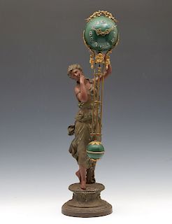 Ansonia Victorian swinger clock with spelter figure