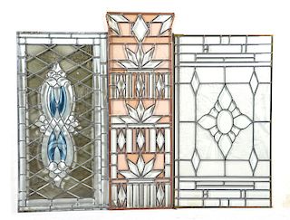 Three pieces of Victorian stained and beveled glass