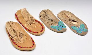 Native American moccasins with beadwork, two pair