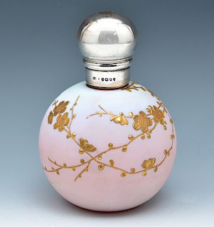 Thomas Webb Mount Washington peach blow gilt decorated perfume bottle