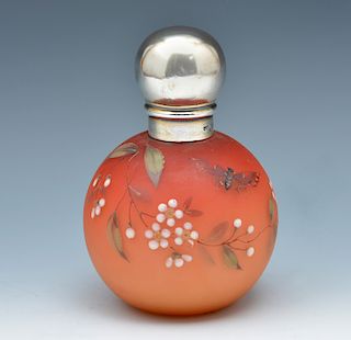 Thomas Webb peach blow enamel decorated perfume bottle