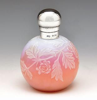 Thomas Webb cameo glass peach blow perfume bottle