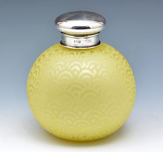 Thomas Webb yellow w "peacock pattern" perfume bottle