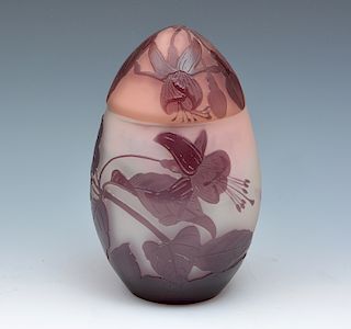 Galle lavender cameo glass egg-form jar with flowers