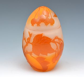 Galle orange cameo glass egg-form jar with flowers