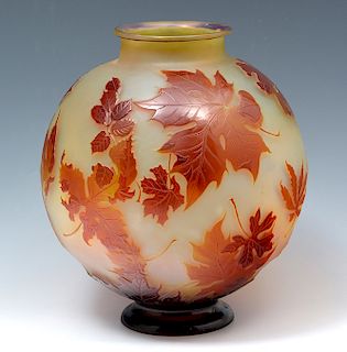 Oversized Galle cameo glass bulbous vase