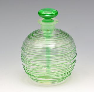 Steuben green threaded glass perfume bottle