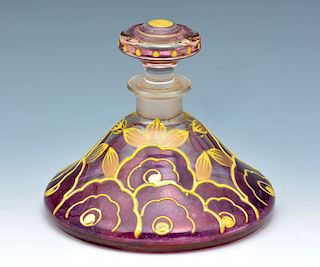 Bohemian Czech enamel decorated perfume bottle