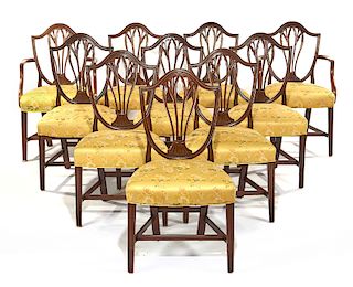 Set of ten George III style mahogany dining chairs