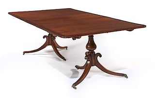 George III style cross-banded mahogany double pedestal dining table