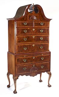 English Chippendale yew wood chest on stand