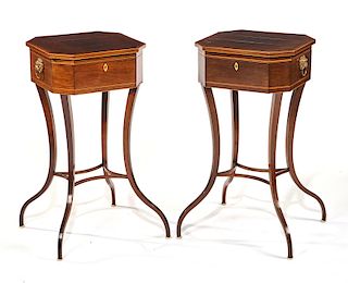 Pair of regency crossbanded mahogany work tables