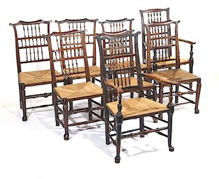 An assembled set of eight English Lancashire chairs