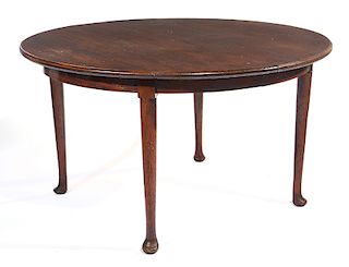 English Queen Anne style oak dining table with three leaves