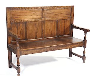 English oak hall bench, 19th C.