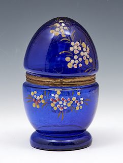 Cobalt glass "egg" with cordial set interior