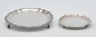 Two English sterling silver footed salvers