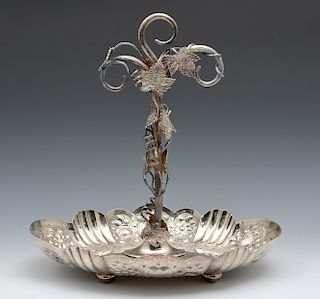 Walker & Hall silver plate handled serving dish with grape motif