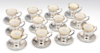 12 Matthews sterling silver demitasse cups & saucers