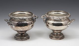 Pair of silver plate urns