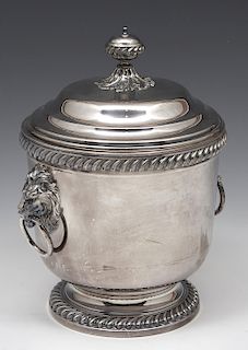 Large silver plate ice bucket with lions