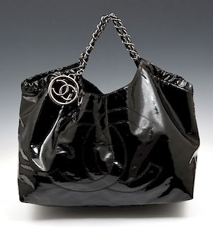 Chanel Coco Cabas XL black vinyl tote bag with silver-toned hardware